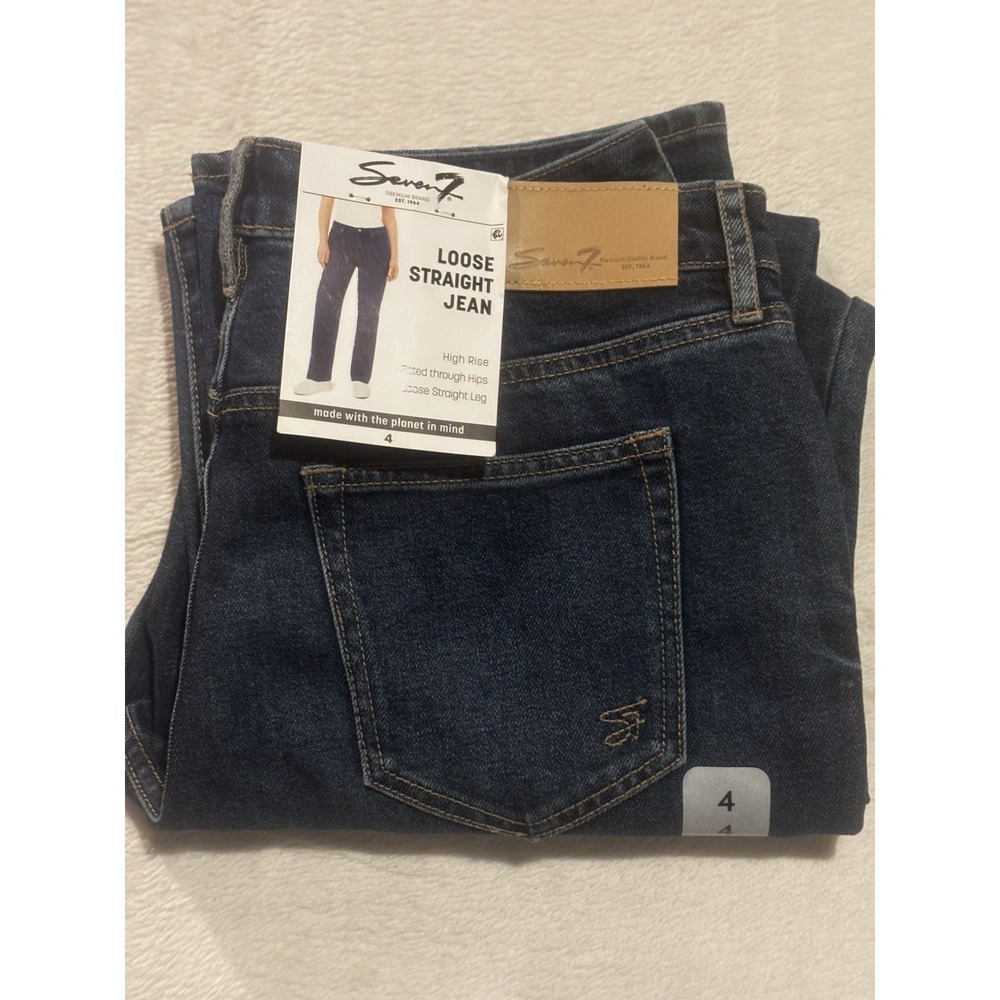 NEW Seven7 Women's Loose Straight Jeans Size 4 Medium Wash High Rise Fitted Hips